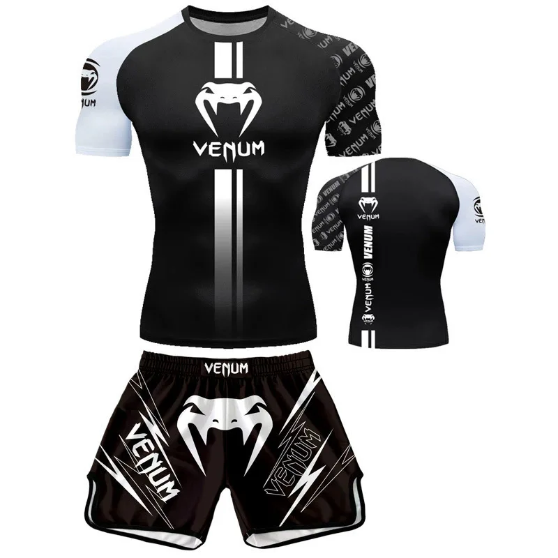 Free fighting and Boxing MuayThai Shirt shorts set Venom UFC Sets Quick-Drying Breathable Polyester Training T-Shirt Shorts set