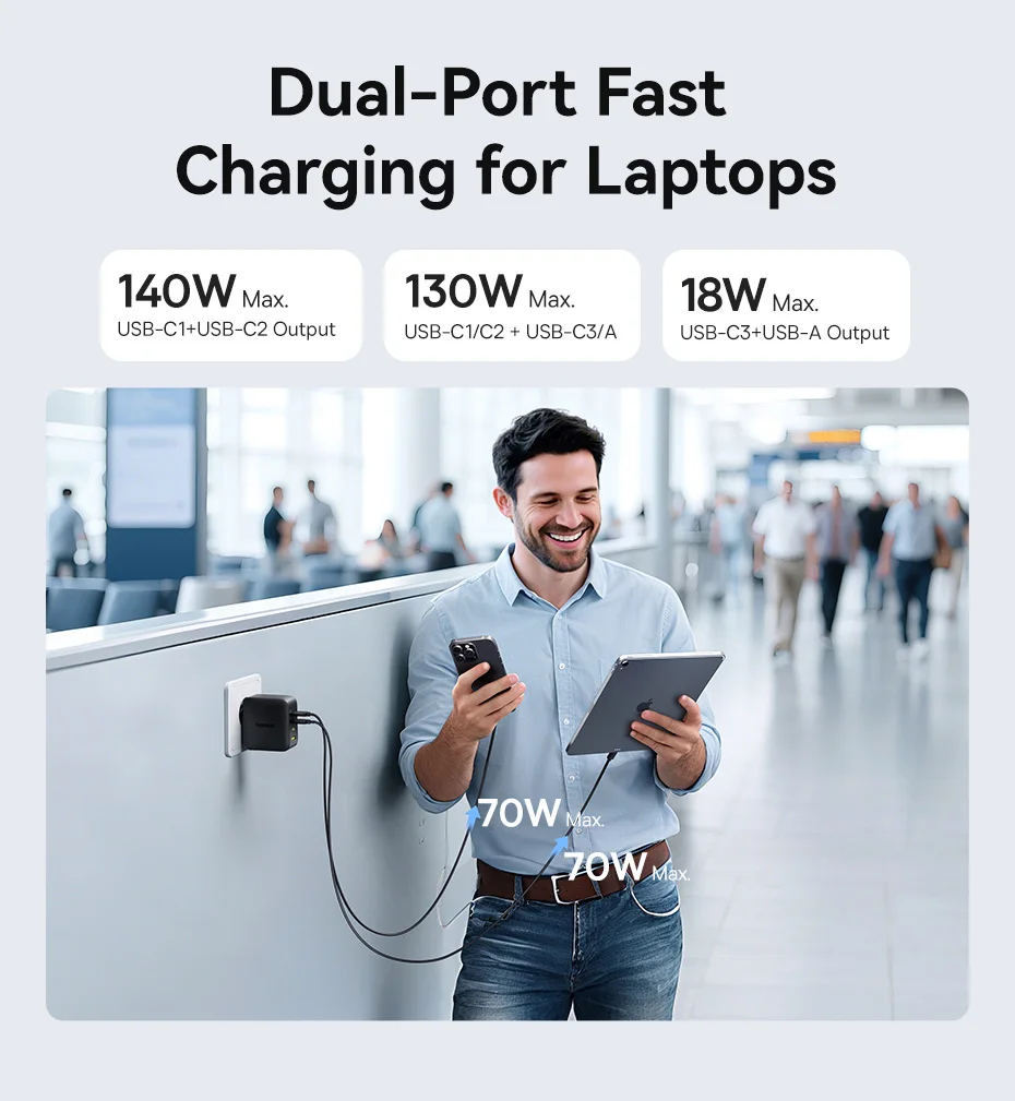 【New Sale】Baseus 140W GaN Charger PD Charger USB C Charger Fast Charge For Macbook Tablet Phone Charger For iPhone 17 16 15 14