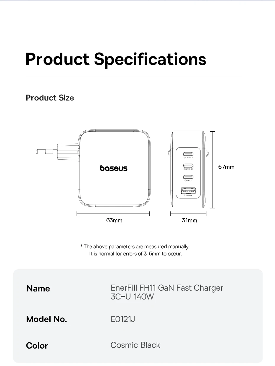 【New Sale】Baseus 140W GaN Charger PD Charger USB C Charger Fast Charge For Macbook Tablet Phone Charger For iPhone 17 16 15 14