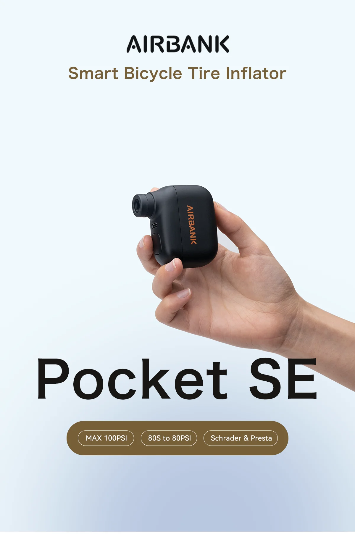 AIRBANK Pocket SE Mini Portable Electric Pump For Bicycle Cordless Tire Presta Schrader Valve Bike Accessories Fast Charging