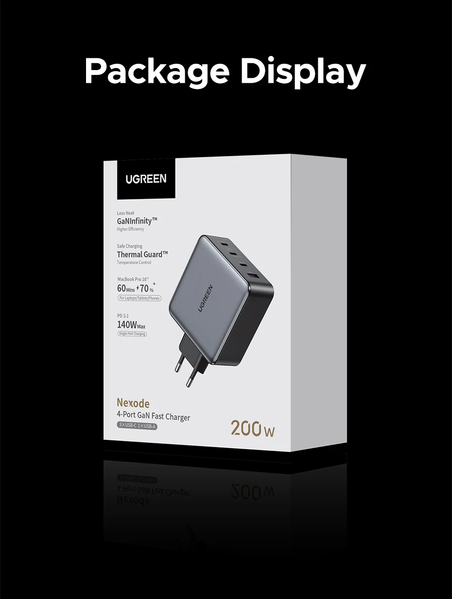 UGREEN 200W Travel GaN Charger PD 3.1 140W QC4.0 3.0 Quick Charge For Macbook Pro Laptops iPhone 18 17 Samsung S26 Xiaomi Tablet