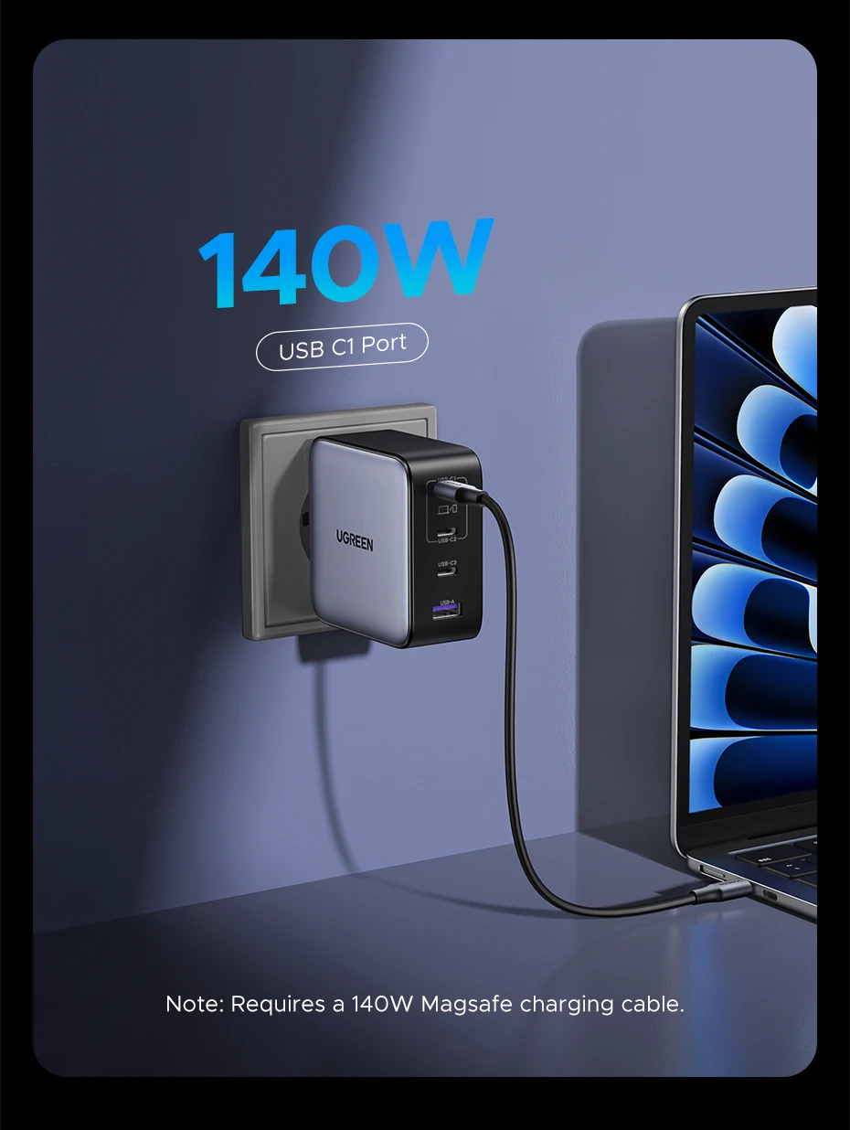 UGREEN 200W Travel GaN Charger PD 3.1 140W QC4.0 3.0 Quick Charge For Macbook Pro Laptops iPhone 18 17 Samsung S26 Xiaomi Tablet