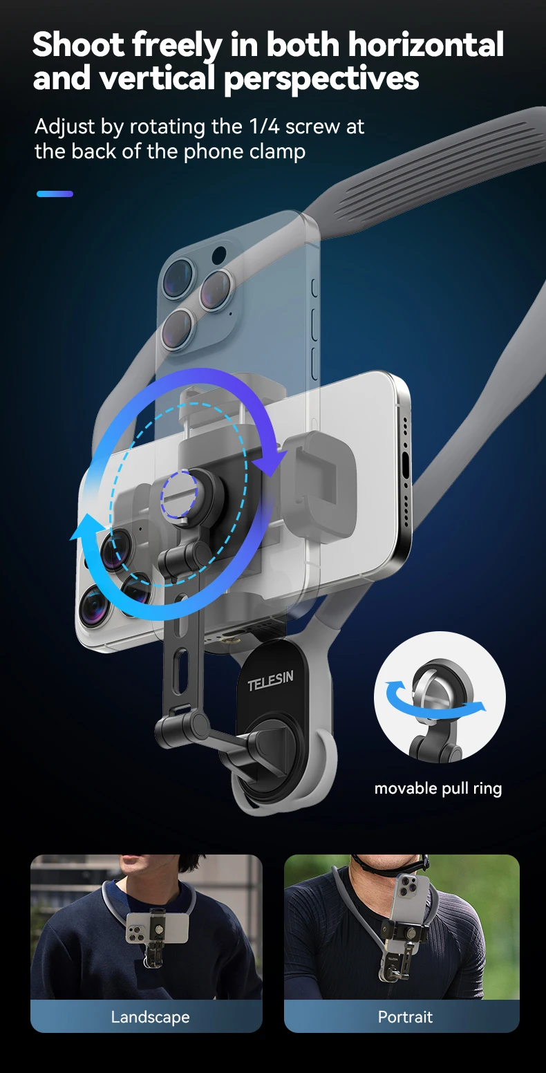 TELESIN Neck Mount Phone Clip 360° Rotation POV Phone Hold for Iphone 15 14 13 12 11 10 SAMSUNG HUAWEI XIAOMI Phone Accessories