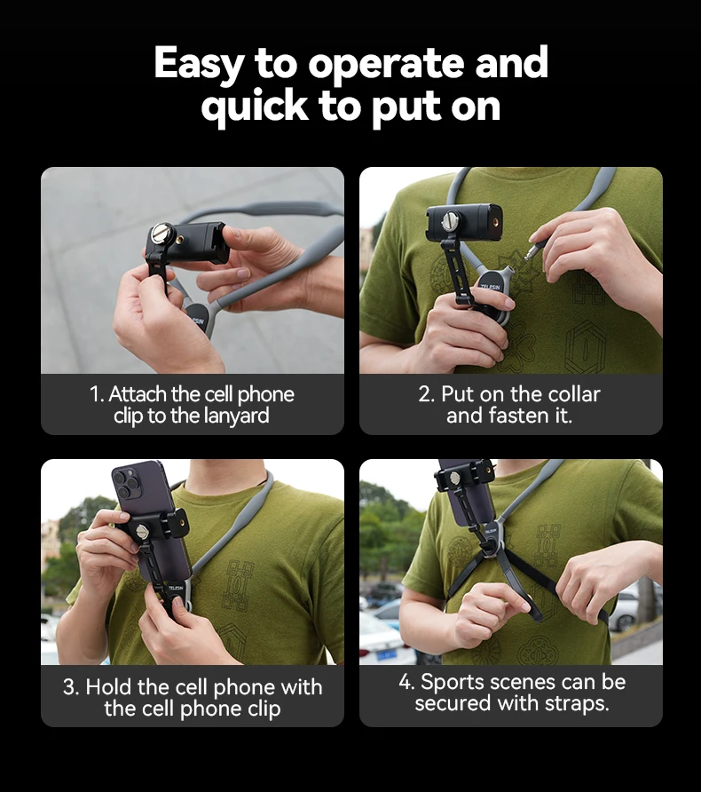 TELESIN Neck Mount Phone Clip 360° Rotation POV Phone Hold for Iphone 15 14 13 12 11 10 SAMSUNG HUAWEI XIAOMI Phone Accessories