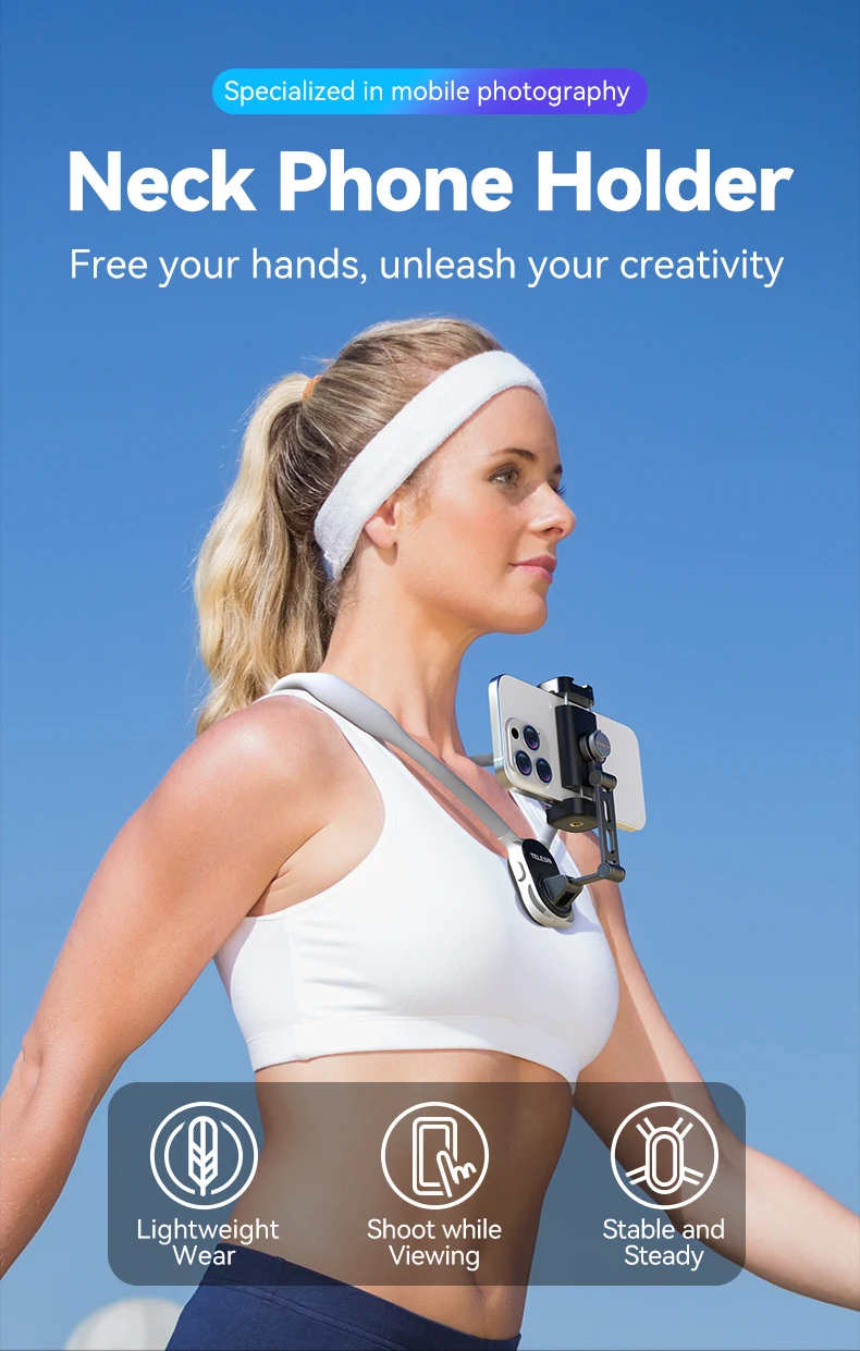 TELESIN Neck Mount Phone Clip 360° Rotation POV Phone Hold for Iphone 15 14 13 12 11 10 SAMSUNG HUAWEI XIAOMI Phone Accessories