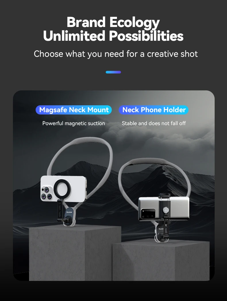TELESIN Neck Mount Phone Clip 360° Rotation POV Phone Hold for Iphone 15 14 13 12 11 10 SAMSUNG HUAWEI XIAOMI Phone Accessories