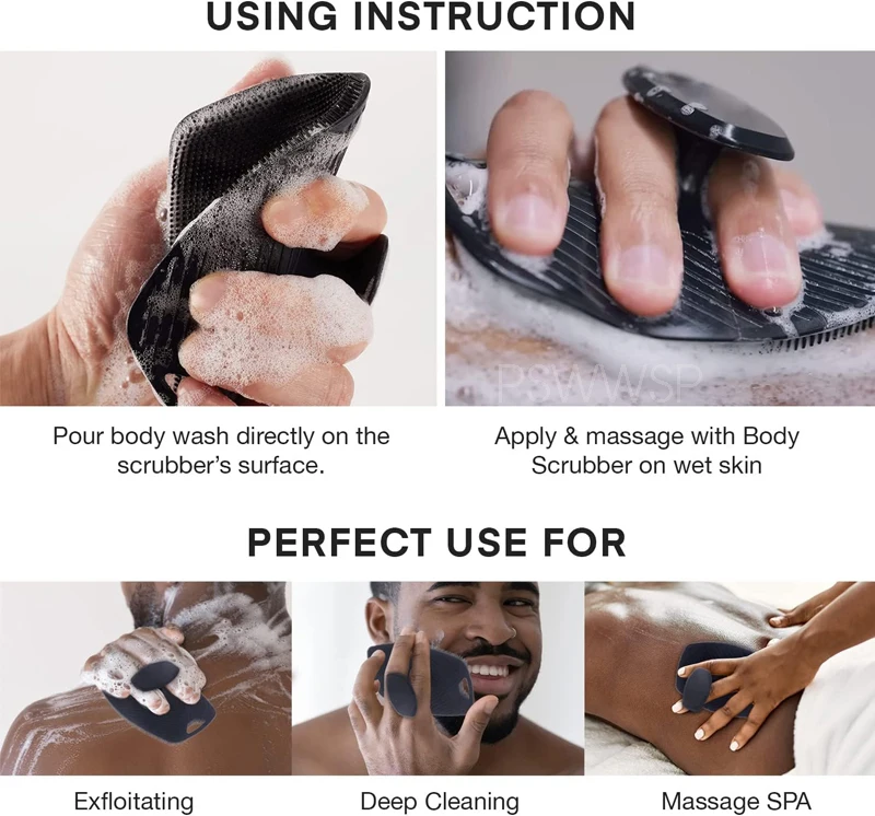 Silicone Body Scrubber Bath Wash Brush Exfoliating Body Brush Shower Face Scrubber Handle Wet & Dry Brushing for Man Women