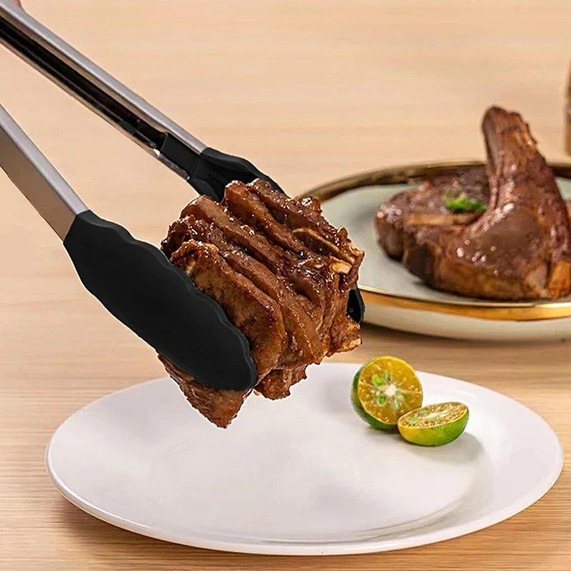 Stainless Steel Kitchen Tongs with Silicone Tips 7/9/12Inch Food Silicone Tongs for Meat BBQ Salad Bread Frying Serving Baking
