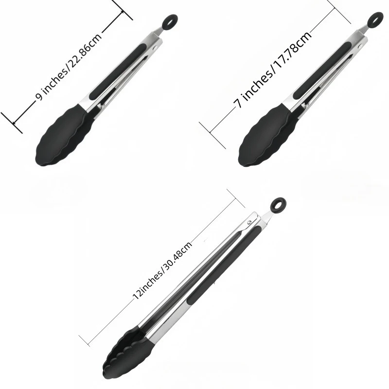Stainless Steel Kitchen Tongs with Silicone Tips 7/9/12Inch Food Silicone Tongs for Meat BBQ Salad Bread Frying Serving Baking