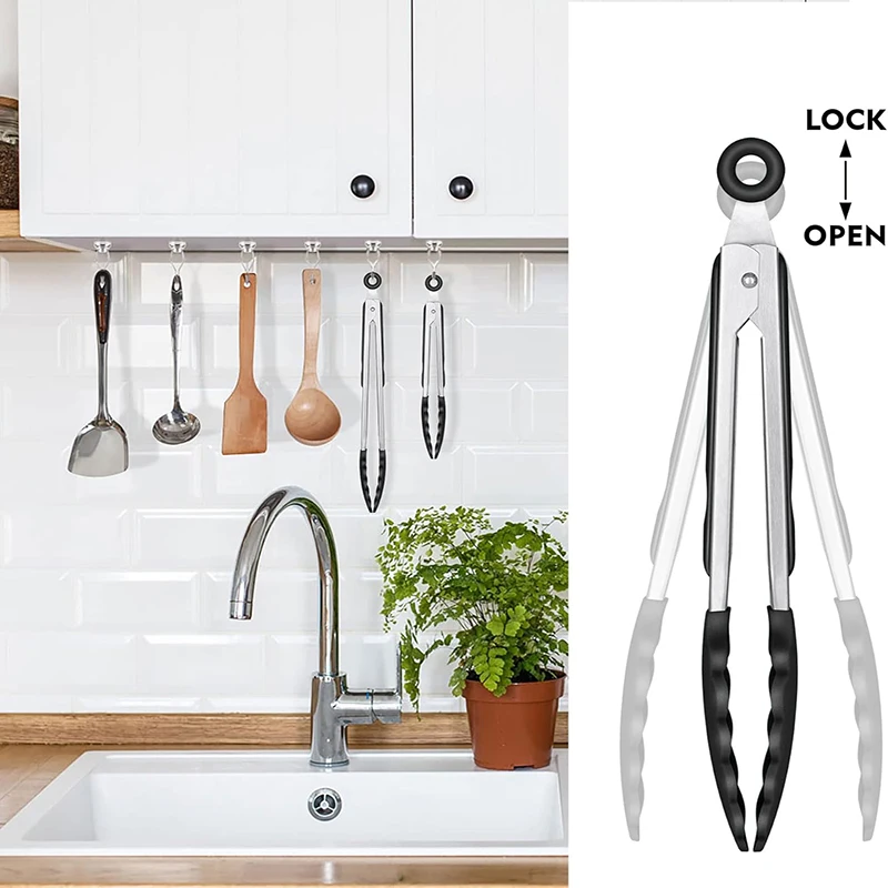 Stainless Steel Kitchen Tongs with Silicone Tips 7/9/12Inch Food Silicone Tongs for Meat BBQ Salad Bread Frying Serving Baking