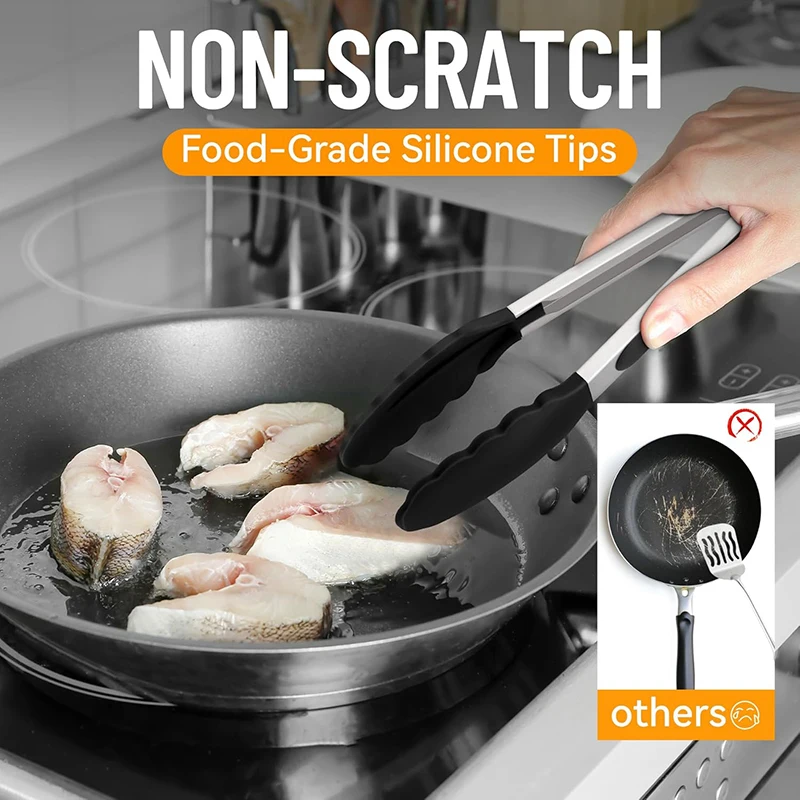 Stainless Steel Kitchen Tongs with Silicone Tips 7/9/12Inch Food Silicone Tongs for Meat BBQ Salad Bread Frying Serving Baking