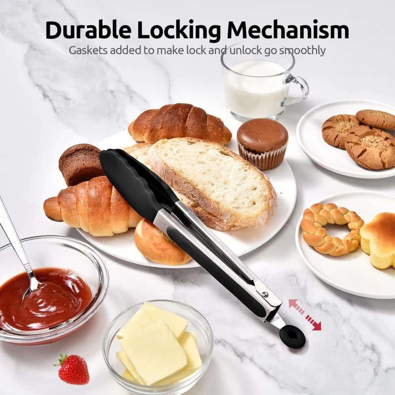 Stainless Steel Kitchen Tongs with Silicone Tips 7/9/12Inch Food Silicone Tongs for Meat BBQ Salad Bread Frying Serving Baking