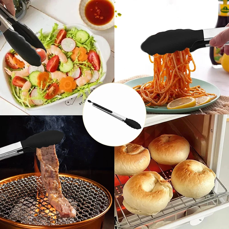 Stainless Steel Kitchen Tongs with Silicone Tips 7/9/12Inch Food Silicone Tongs for Meat BBQ Salad Bread Frying Serving Baking