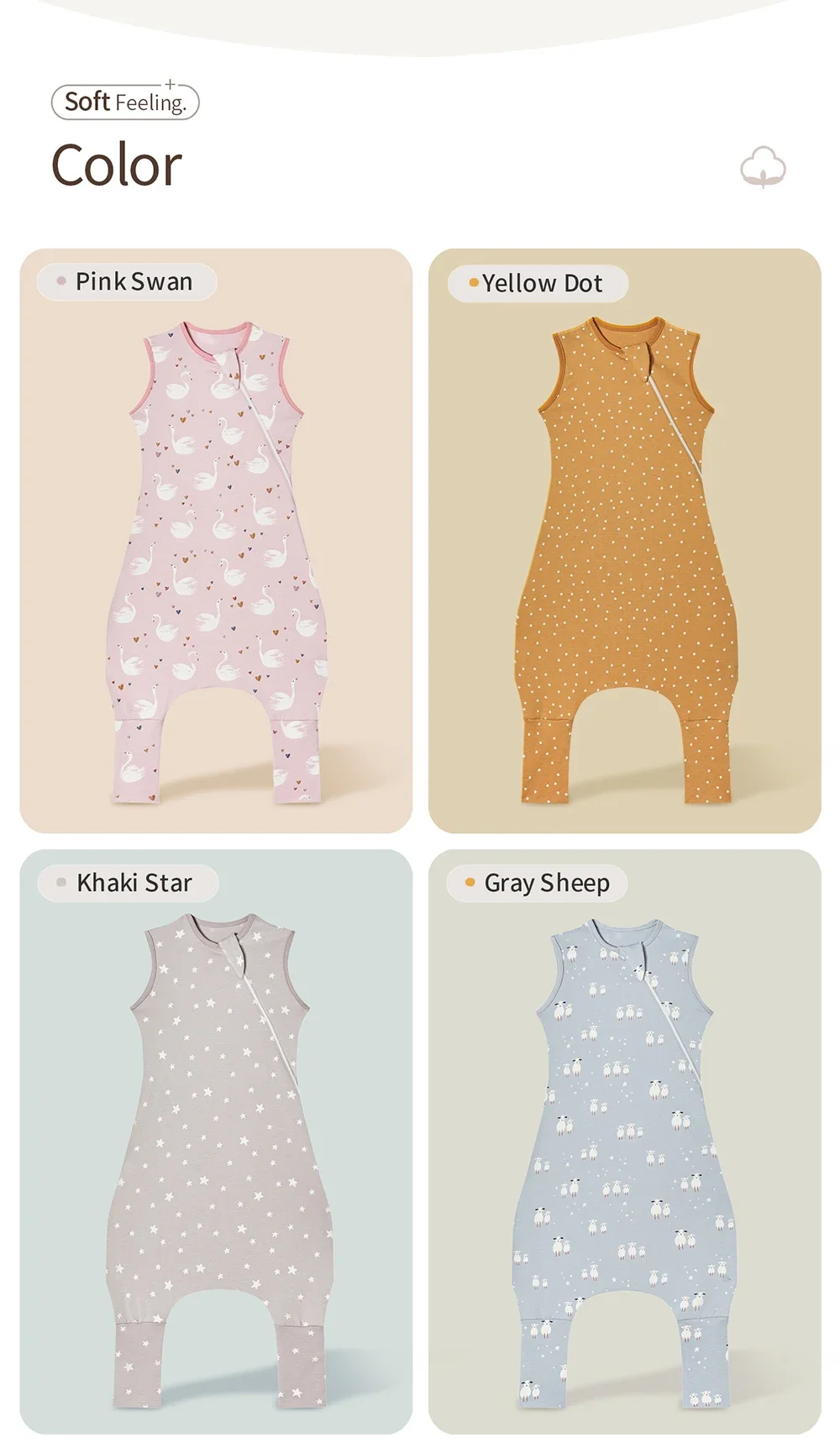 INSULAR Baby Soft Sleep Sack With Feet Infant Sleeveless Sleeping Bags Children's Homewear Premium Cotton 2-Way Zipper4 Seasons