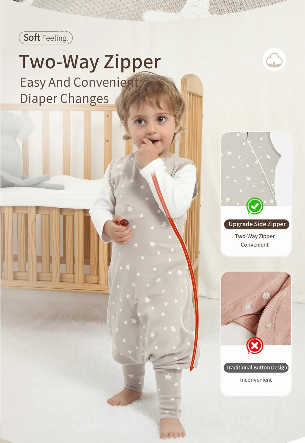 INSULAR Baby Soft Sleep Sack With Feet Infant Sleeveless Sleeping Bags Children's Homewear Premium Cotton 2-Way Zipper4 Seasons