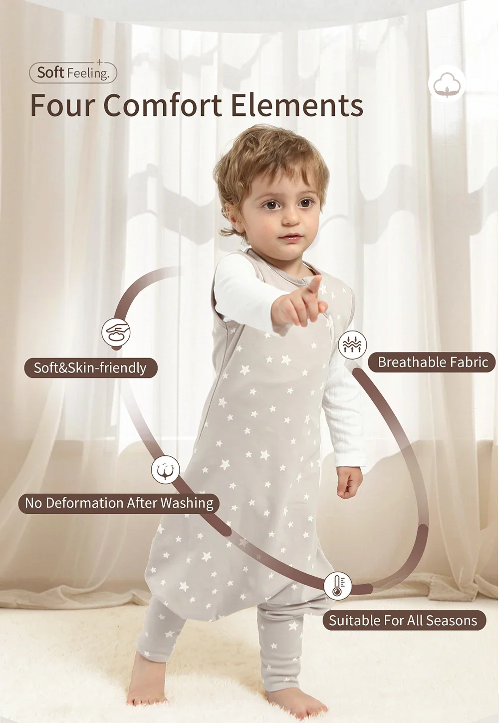 INSULAR Baby Soft Sleep Sack With Feet Infant Sleeveless Sleeping Bags Children's Homewear Premium Cotton 2-Way Zipper4 Seasons