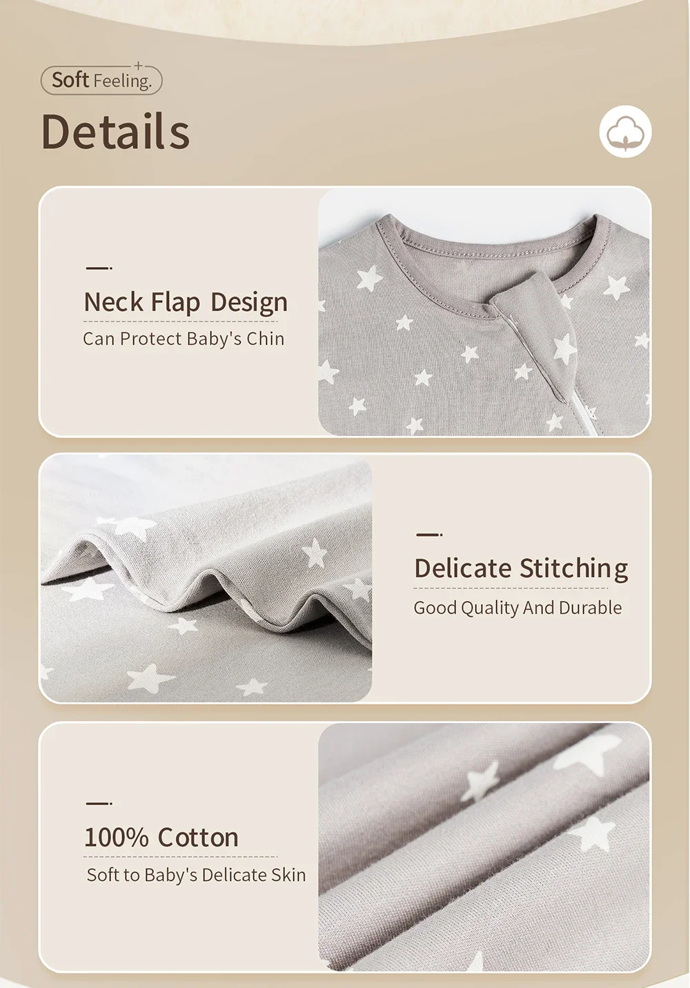 INSULAR Baby Soft Sleep Sack With Feet Infant Sleeveless Sleeping Bags Children's Homewear Premium Cotton 2-Way Zipper4 Seasons