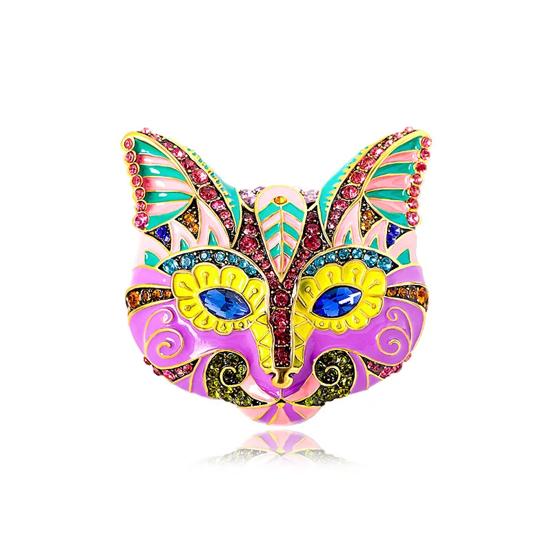 Women Men Cat Mask Enamel Painting Brooches Drip Oil Badges Accessories