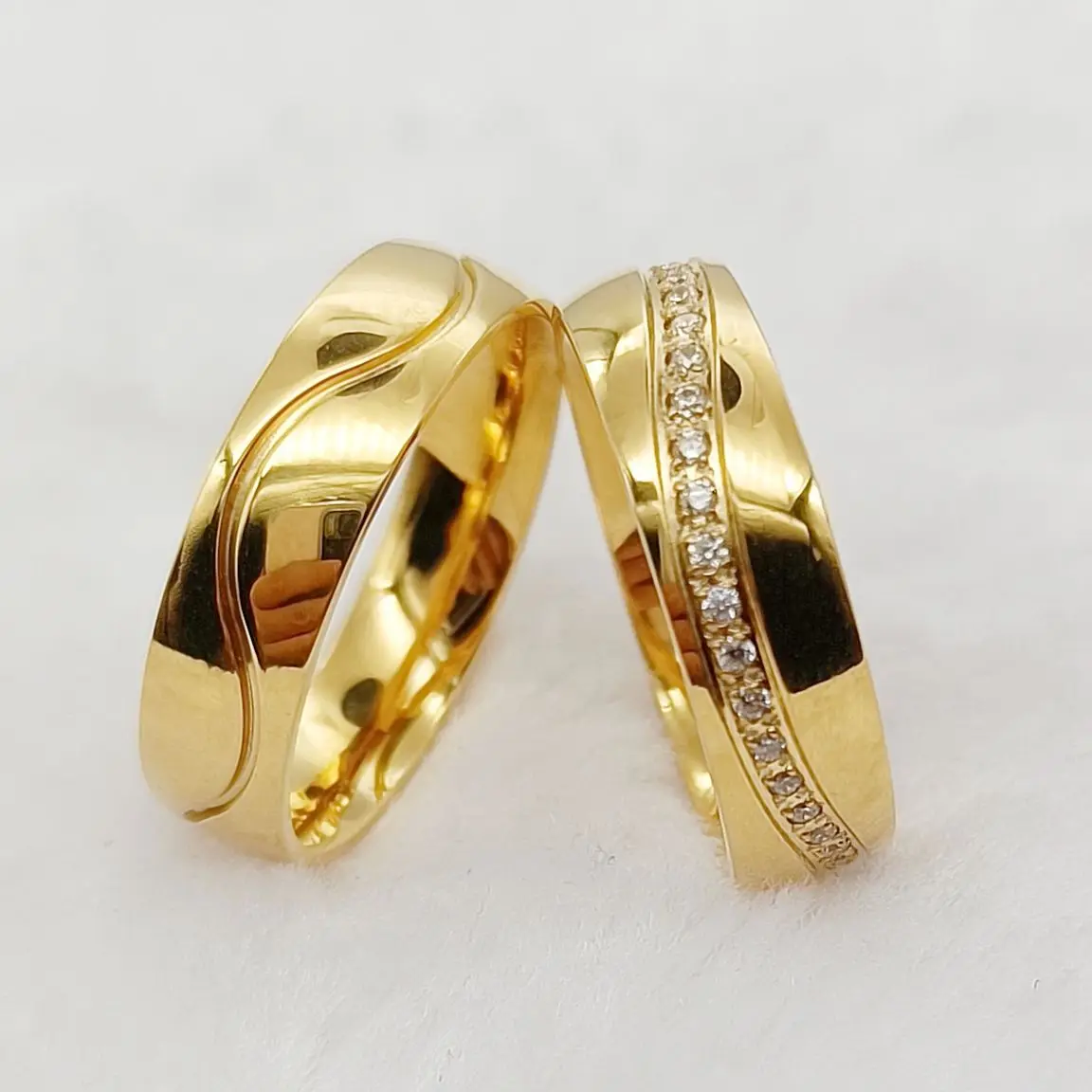 Eternity Promise Couple Wedding Rings For Men And Women Love Bands Alliance Cubic Zirconia 18k Gold Plated Titanium Jewelry