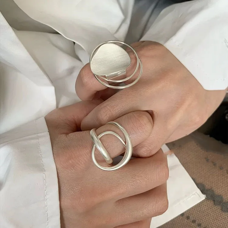 925 Sterling Silver Rings for Women Couple Minimalist Handmade Simple Big Circle Ring Fine Jewelry Gift Prevent Allergy