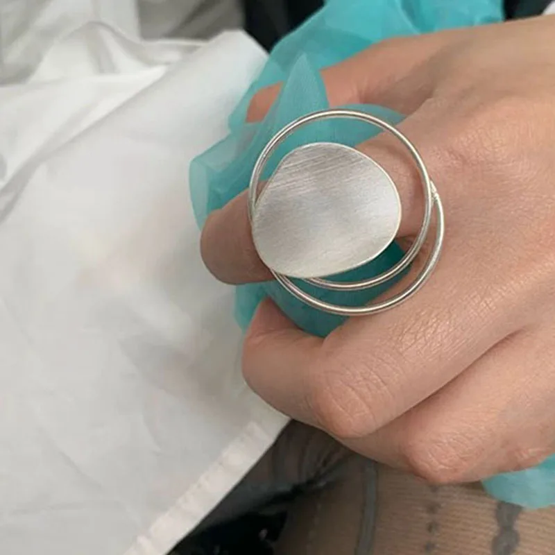 925 Sterling Silver Rings for Women Couple Minimalist Handmade Simple Big Circle Ring Fine Jewelry Gift Prevent Allergy