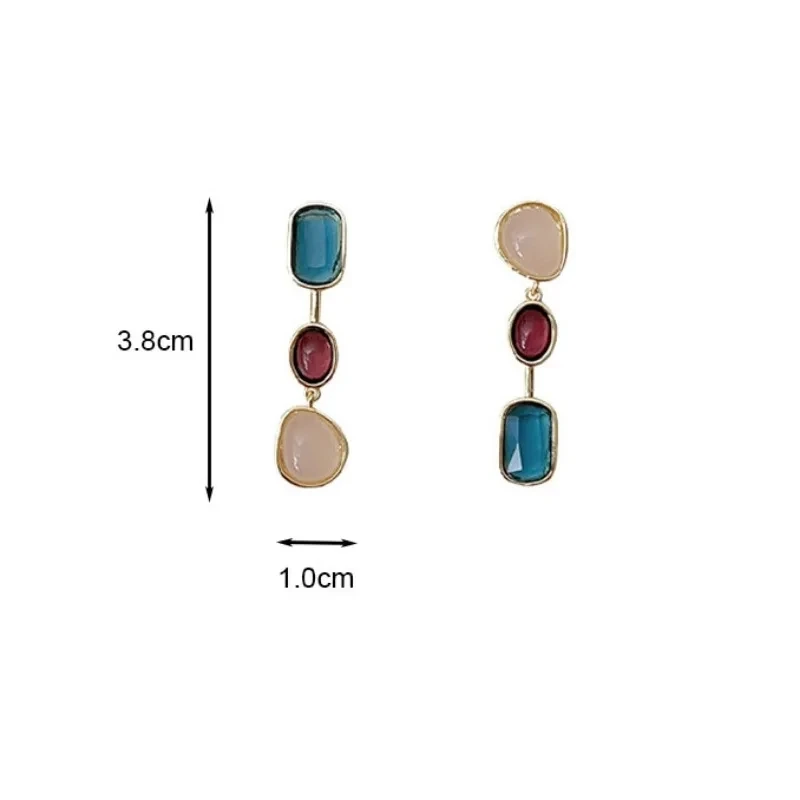 Asymmetric Colorful Resin Earrings for Women Retro Contrast Geometric Dangle Earrings Korean Jewelry High Quality Wholesale
