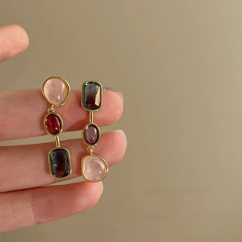 Asymmetric Colorful Resin Earrings for Women Retro Contrast Geometric Dangle Earrings Korean Jewelry High Quality Wholesale