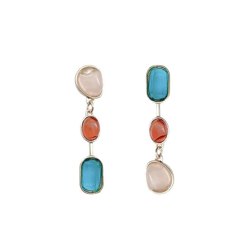 Asymmetric Colorful Resin Earrings for Women Retro Contrast Geometric Dangle Earrings Korean Jewelry High Quality Wholesale