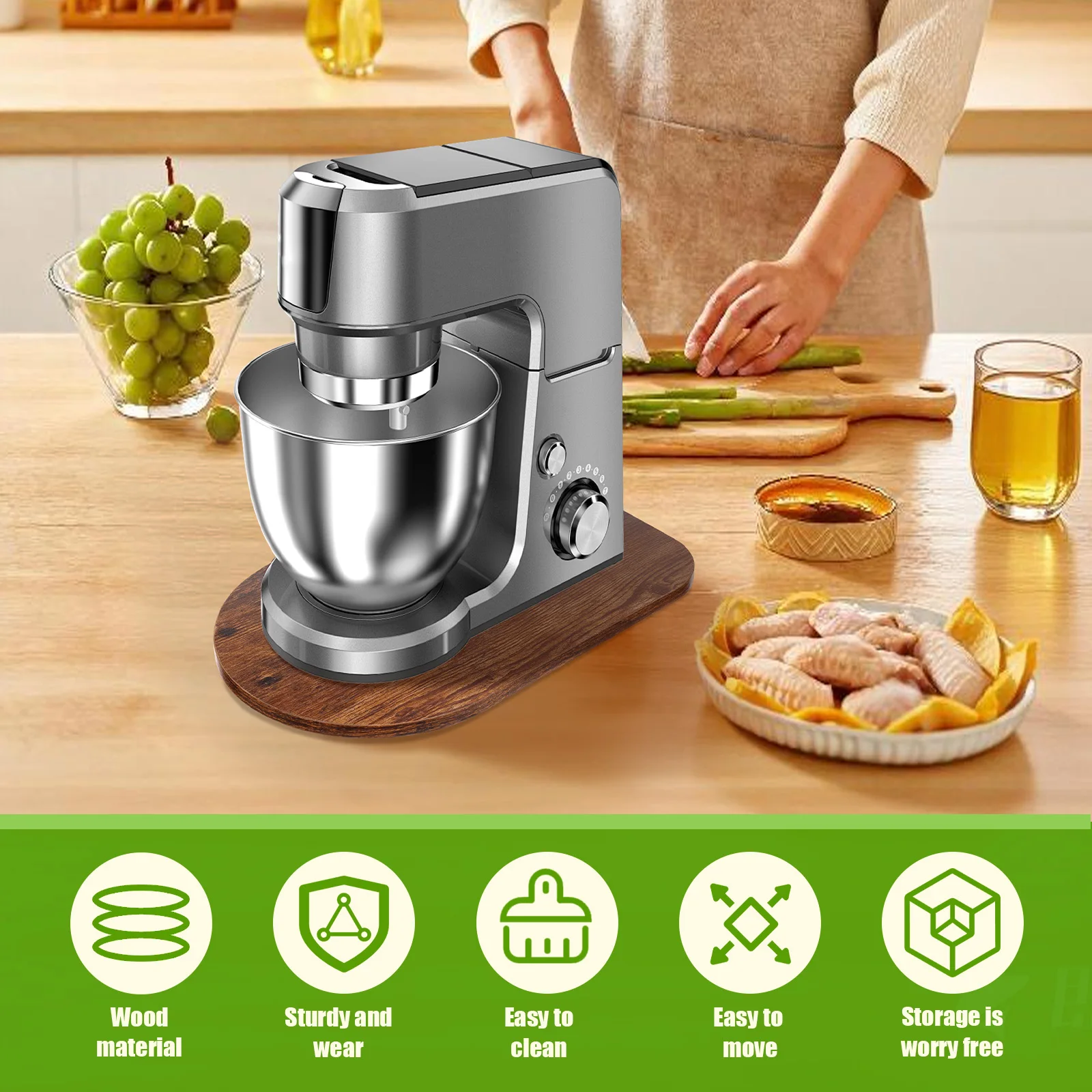 1 Pc Wood/Acrylic Mixer Slider Mat Mixer Appliance Slider Tray Easy to Move Mixer Appliance Slider Trays for Kitchen Countertop