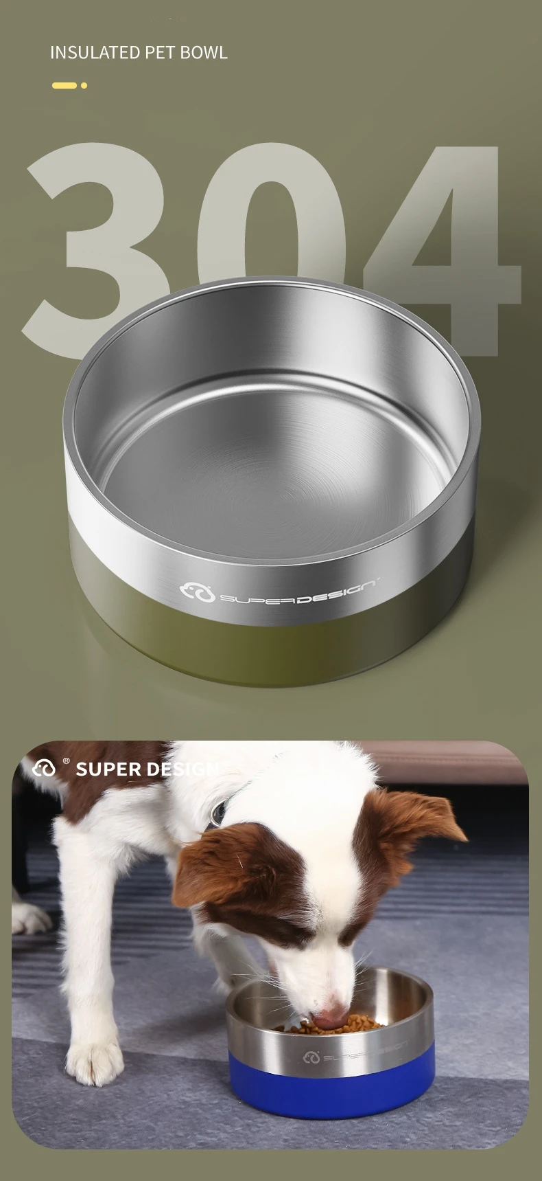 Super Design Stainless Steel Pet Bowl, Cat Bowl, Large-Diameter Dog Bowl, Dog Basin, Anti-Knock Slow Food Bowl