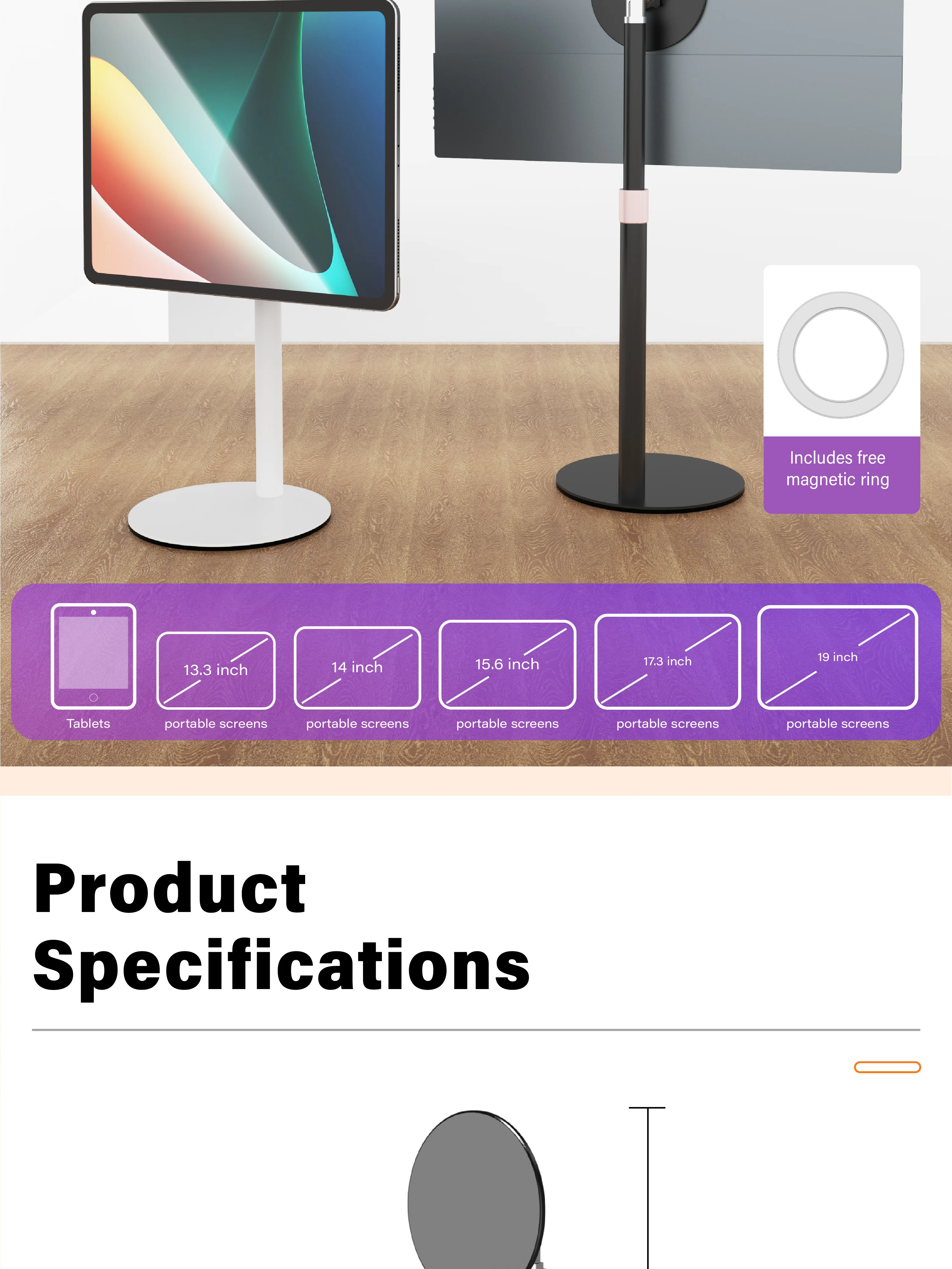 Kimdoole Portable Monitor Height Adjustable Retractable Desktop Magnetic Stand Compatible With IPad Up To 18 Inch Pc Accessories