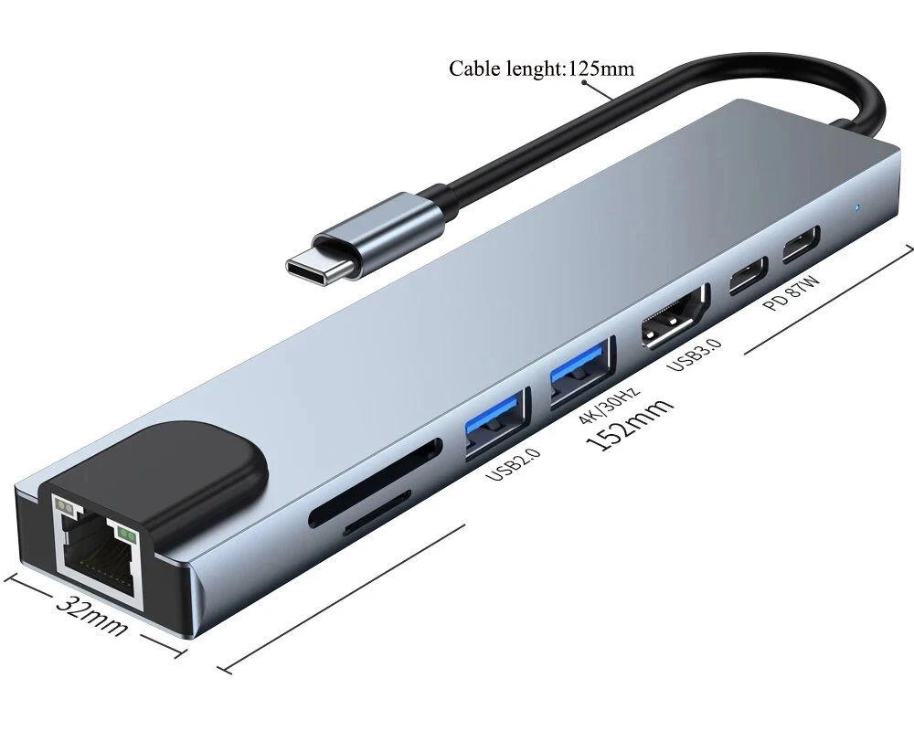 USB 3.0 Type C HUB USB C Docking Station to HDMI 4K 30HZ Type C to RJ45 100Mbps Ethernet Adapter VGA Extender Headphone PD 100W