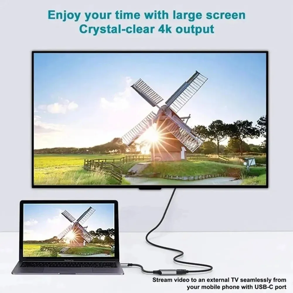 4K 60Hz Type C to HDMI Adapter USB 3.1 HUB HDTV Converter Cable for iPhone 15 TV Converter for PC MacBook iPad Samsung Laptop