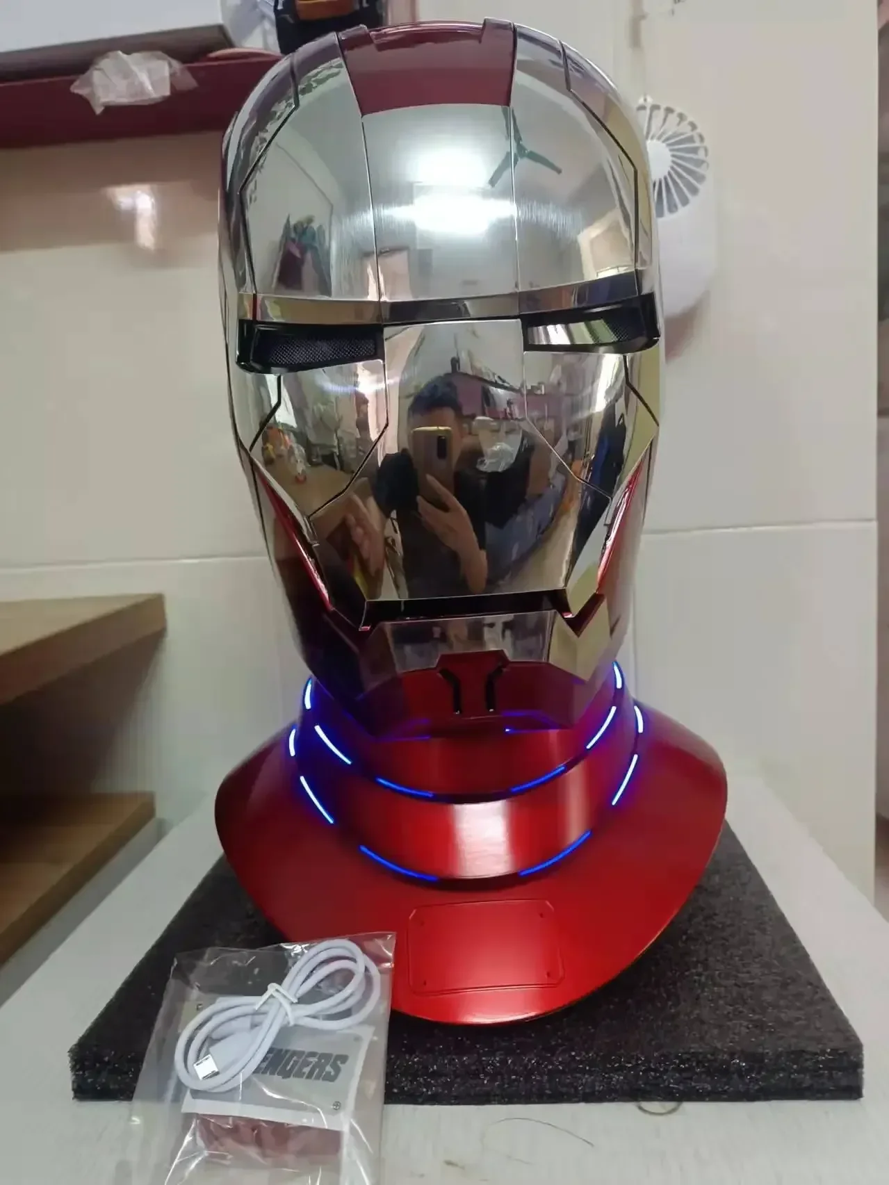 Iron Man Mk50 Helmet Automatic 1:1 Machine Avengers Cosplay Electric Open Close English Voice Remote Control Toy Christmas Gift
