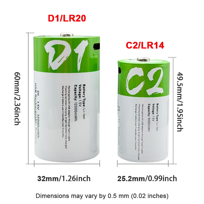 1.5V 5000mWh LR14 C Size Li-po Rechargeable Battery Type-C Ultra-Fast USB Charging Lithium Battery For Flashlight Gas Cooker