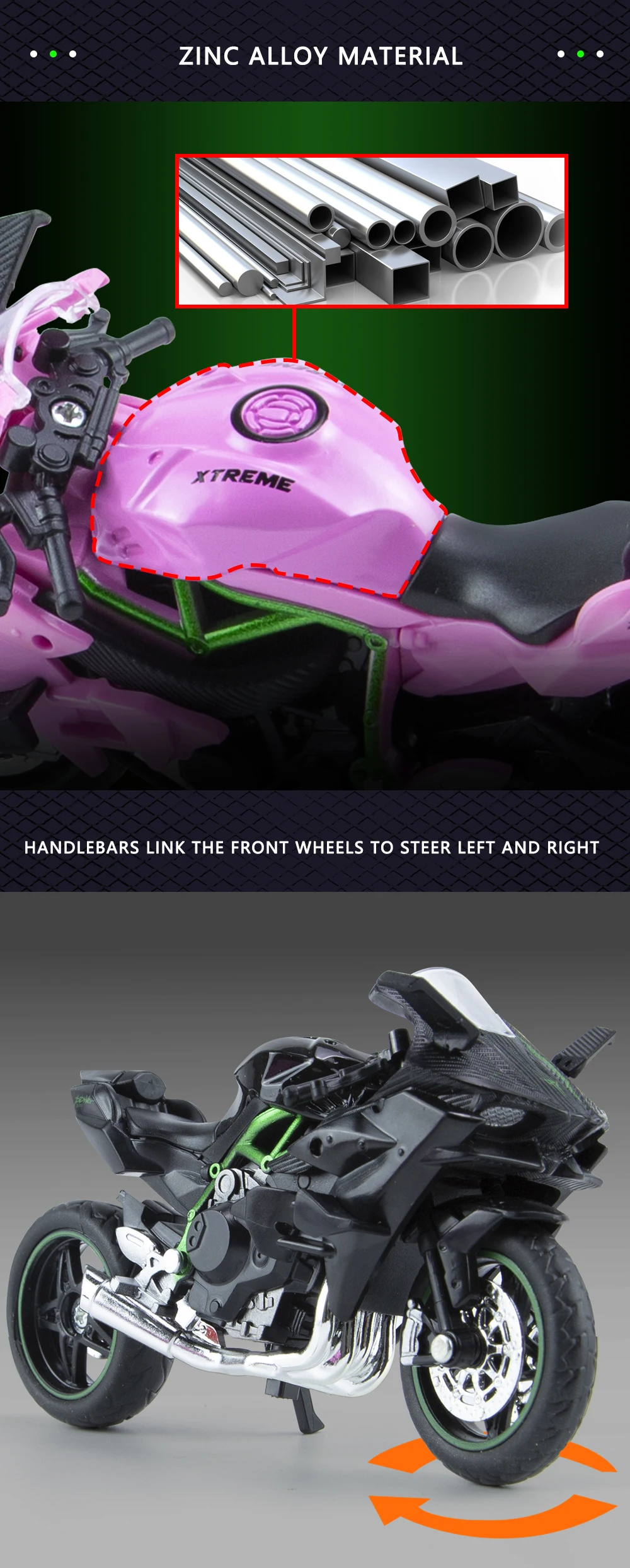1:18 H2R Alloy Motorcycle Model Toy Boy Diecast Metal Vehicle Fast and Furious One Piece Hot Wheel Miniature Gift for Children
