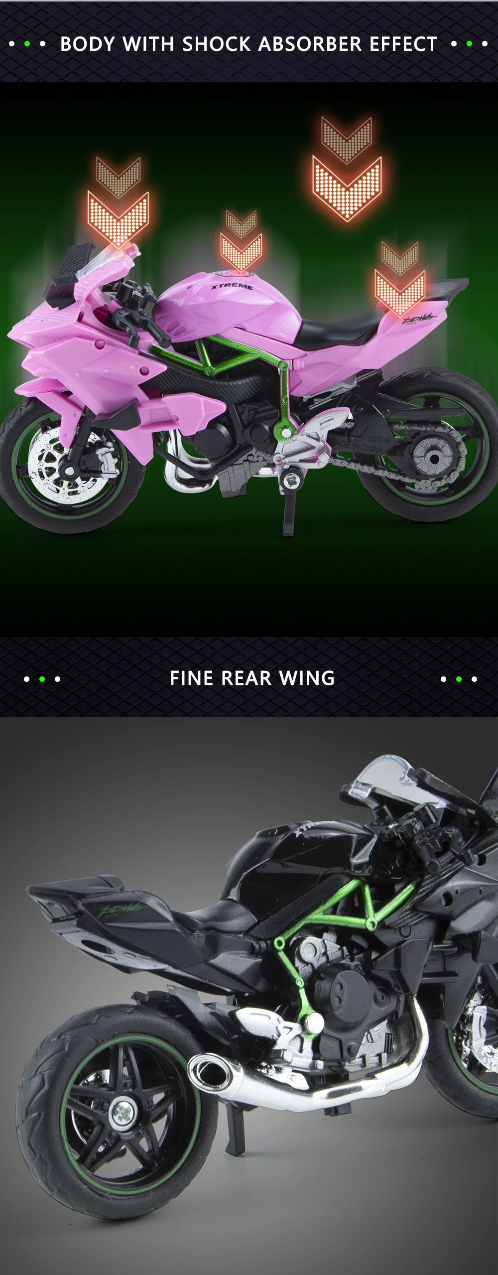 1:18 H2R Alloy Motorcycle Model Toy Boy Diecast Metal Vehicle Fast and Furious One Piece Hot Wheel Miniature Gift for Children
