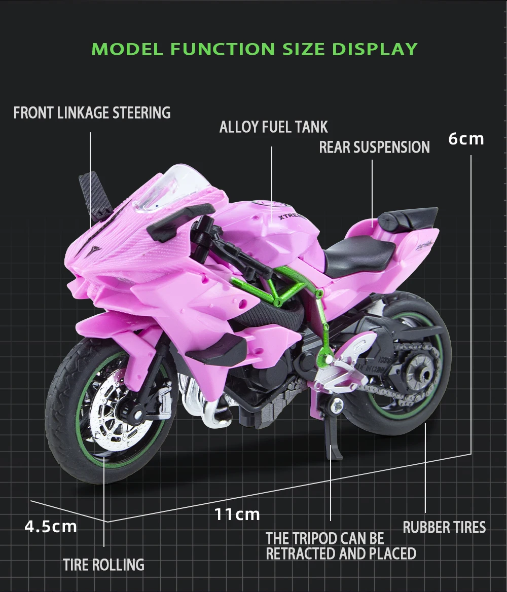 1:18 H2R Alloy Motorcycle Model Toy Boy Diecast Metal Vehicle Fast and Furious One Piece Hot Wheel Miniature Gift for Children