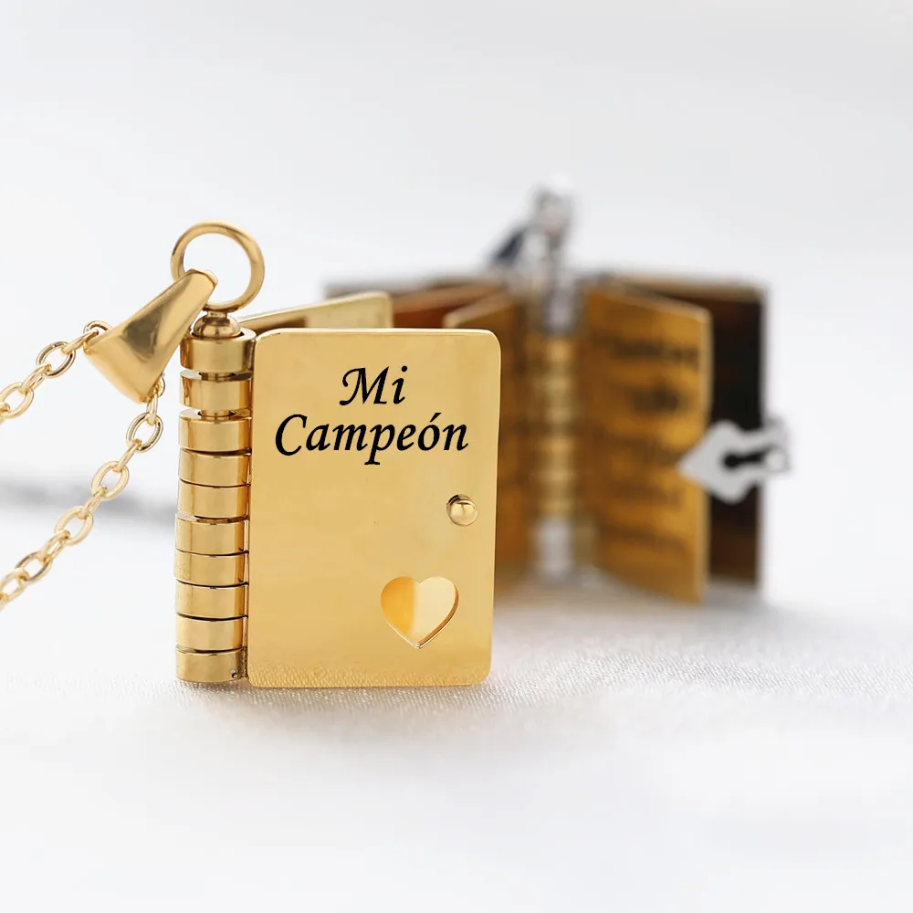 Mi Pequeña Estrella Book Necklaces Daughter Son My Little Star Openable Book Pendant Spanish Mi Campeón Necklace German Jewelry