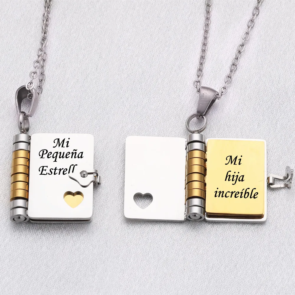 Mi Pequeña Estrella Book Necklaces Daughter Son My Little Star Openable Book Pendant Spanish Mi Campeón Necklace German Jewelry