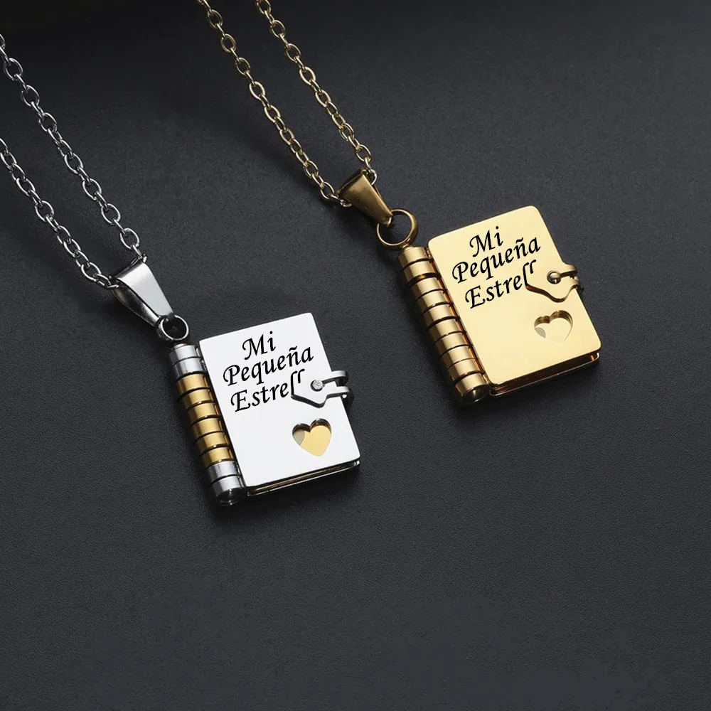 Mi Pequeña Estrella Book Necklaces Daughter Son My Little Star Openable Book Pendant Spanish Mi Campeón Necklace German Jewelry