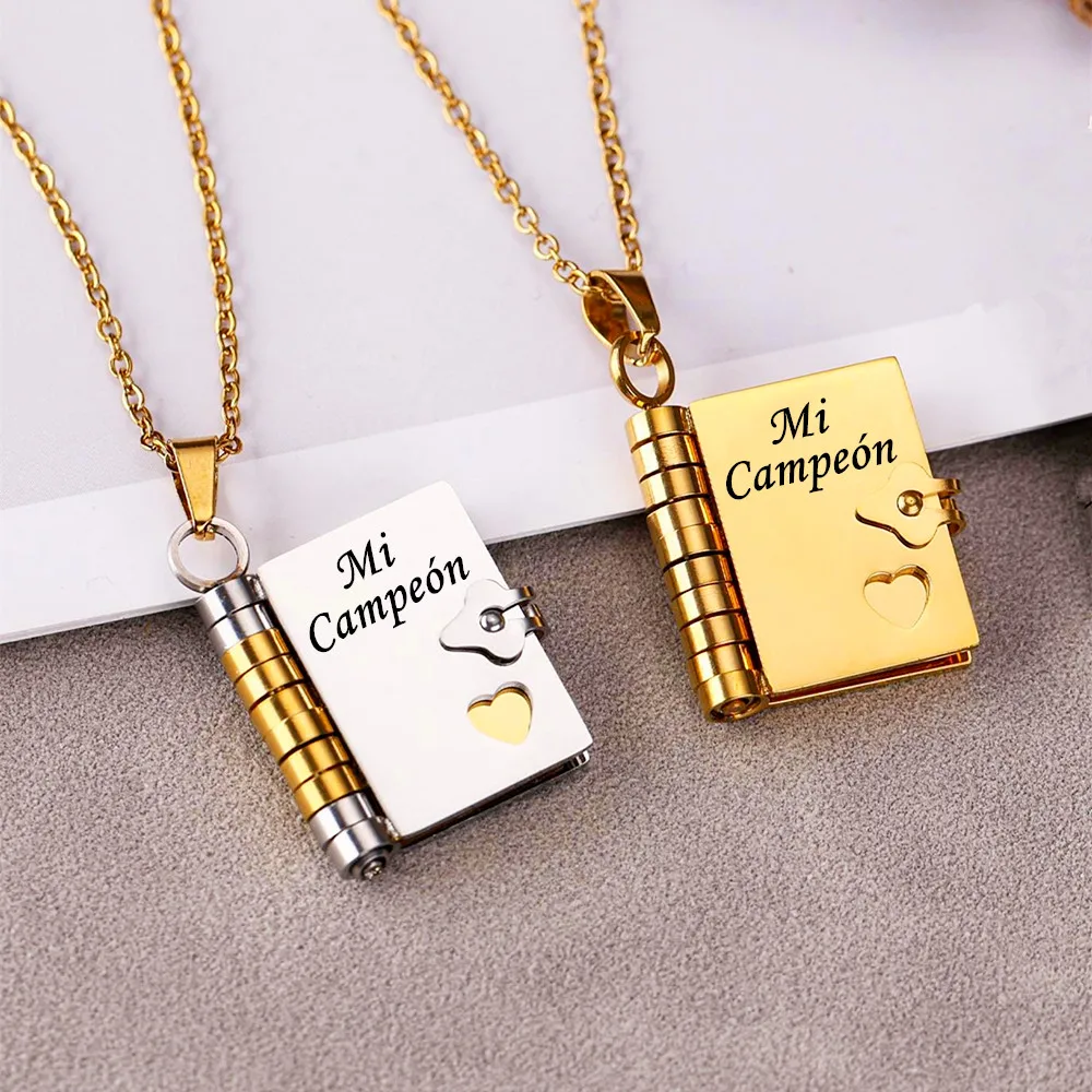 Mi Pequeña Estrella Book Necklaces Daughter Son My Little Star Openable Book Pendant Spanish Mi Campeón Necklace German Jewelry
