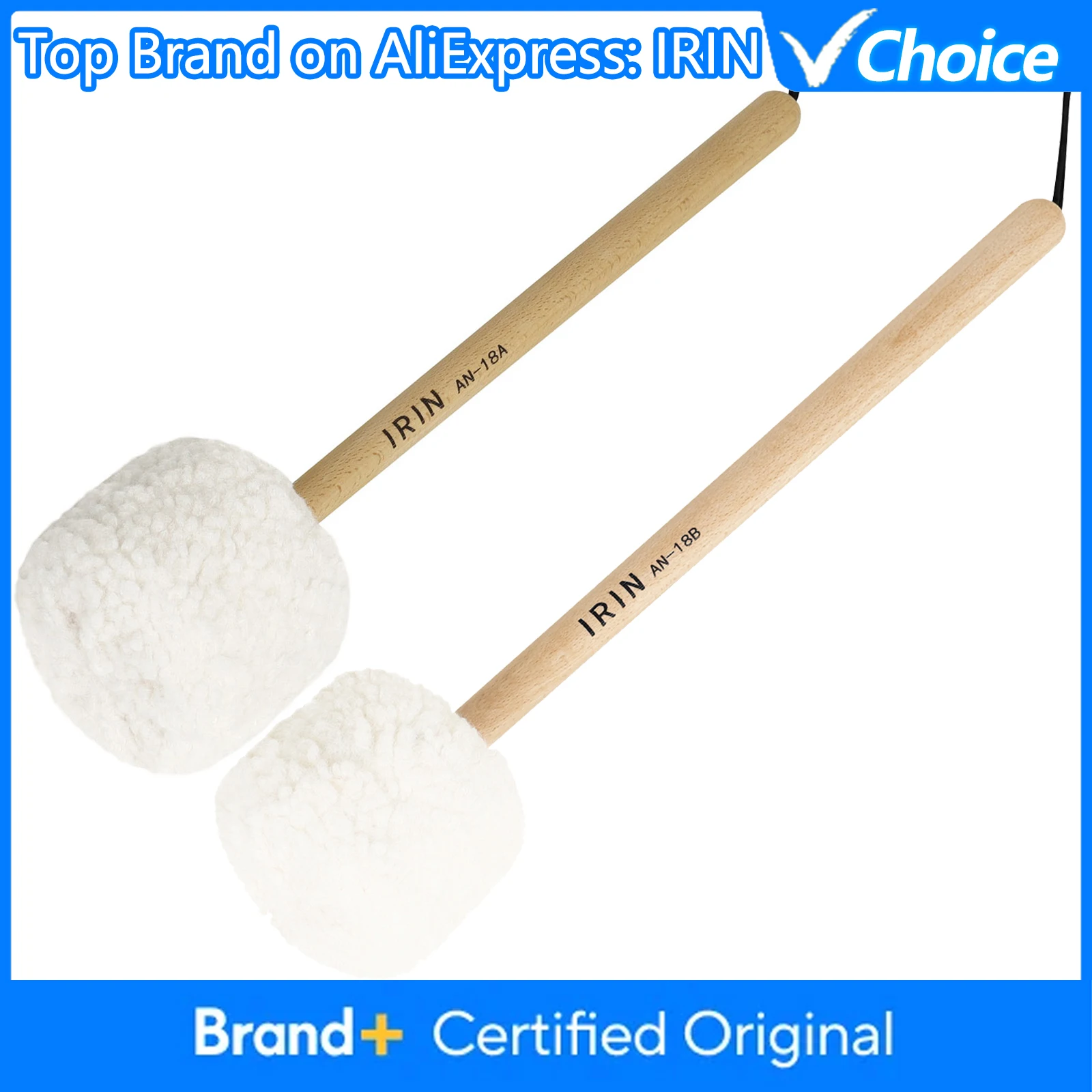 IRIN Professional Sound Healing Gong Mallet Beech Handle Lamb Wool Felt Head for Singing Bowl Meditation Percussion Accessories
