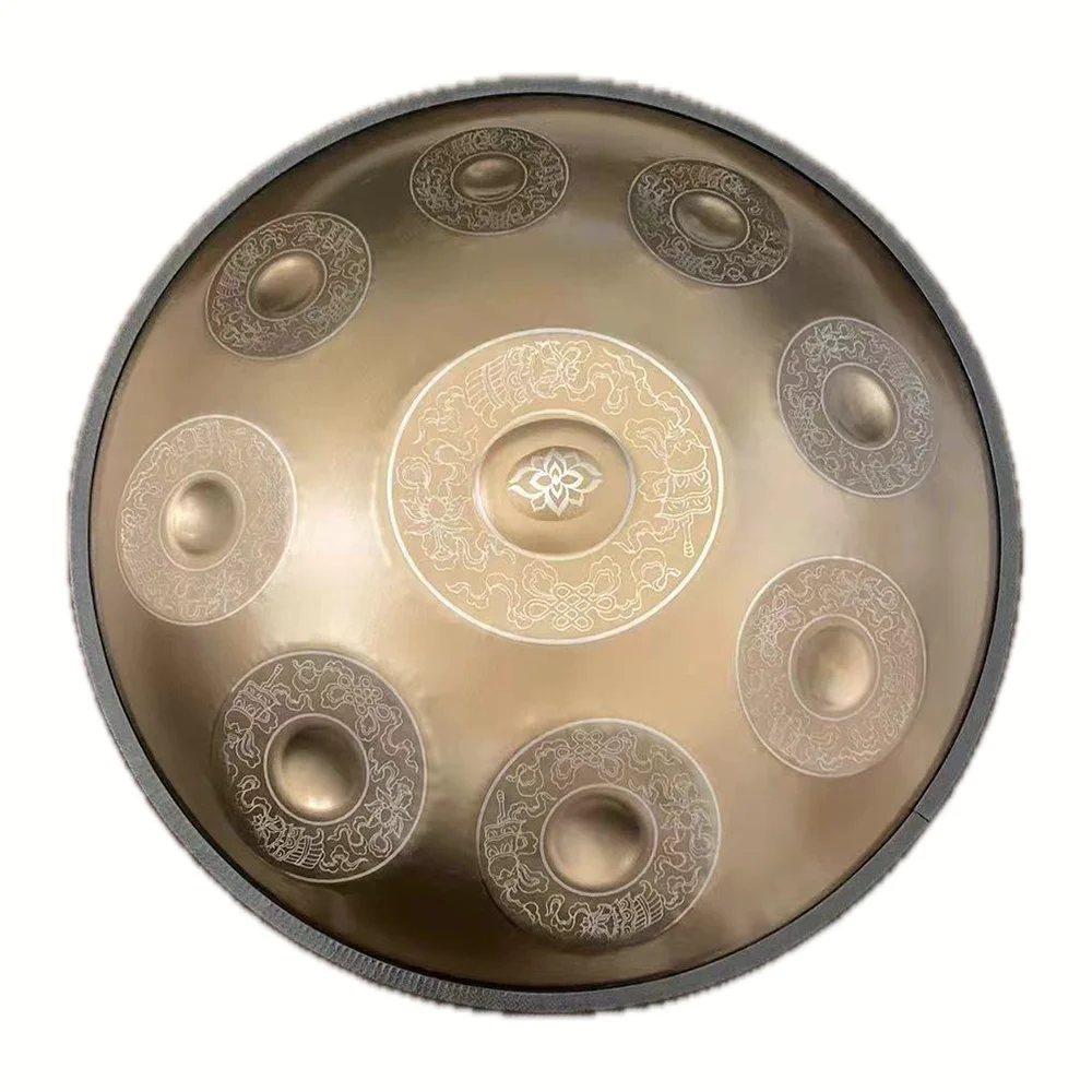 440/432Hz 12/10/9 Notes 22inch Carve Golden Handpan Drum D Minor Steel Tongue Drum Beginner Percussion Instrument Hand Drum Gift