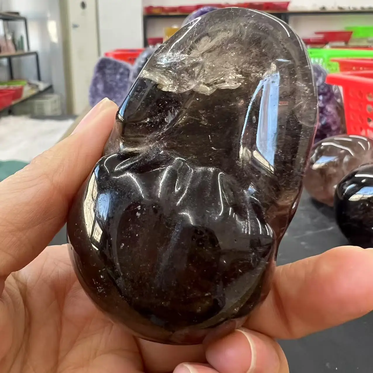 Crystal Skull Natural Smoky Quartz Gemstone Cranium Reiki Healing Decoration