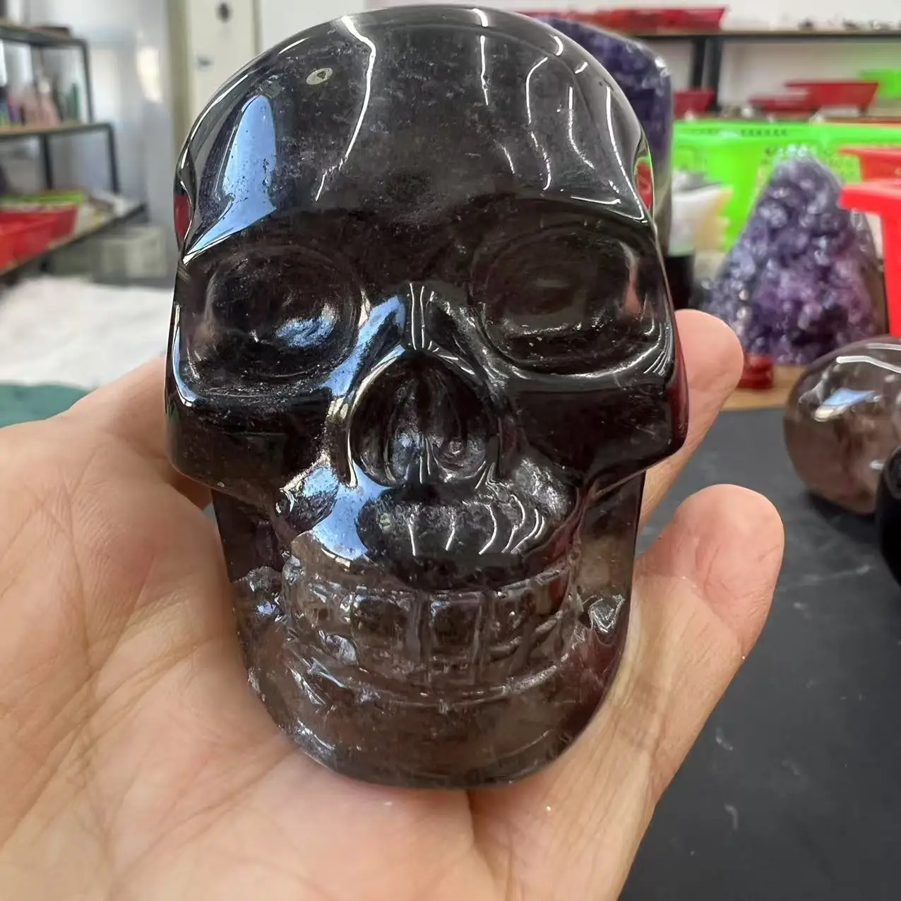 Crystal Skull Natural Smoky Quartz Gemstone Cranium Reiki Healing Decoration