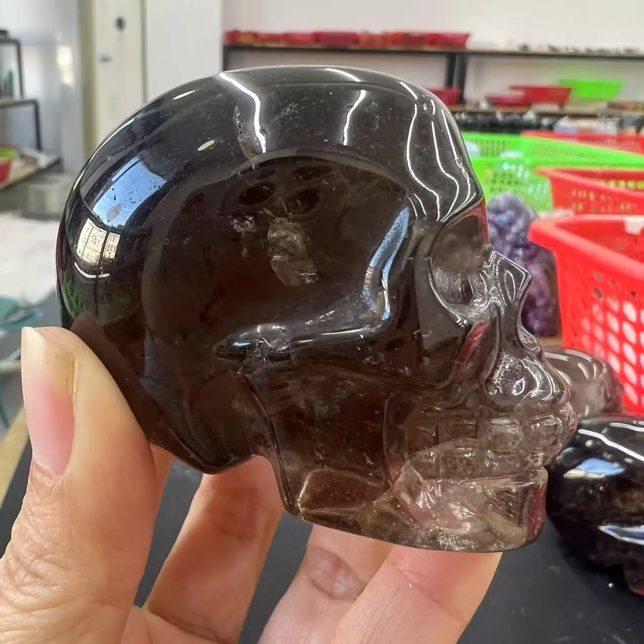 Crystal Skull Natural Smoky Quartz Gemstone Cranium Reiki Healing Decoration