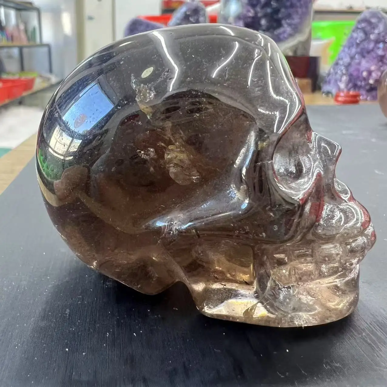 Crystal Skull Natural Smoky Quartz Gemstone Cranium Reiki Healing Decoration