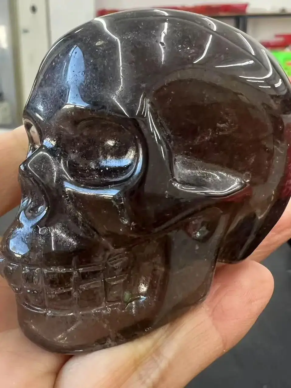 Crystal Skull Natural Smoky Quartz Gemstone Cranium Reiki Healing Decoration