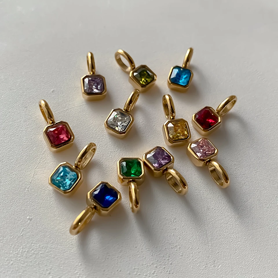 EMANCO Stainless Steel Classic Octagon Birthstone Charms 14K Gold Plated Pendant For DIY Jewelry Making Necklace